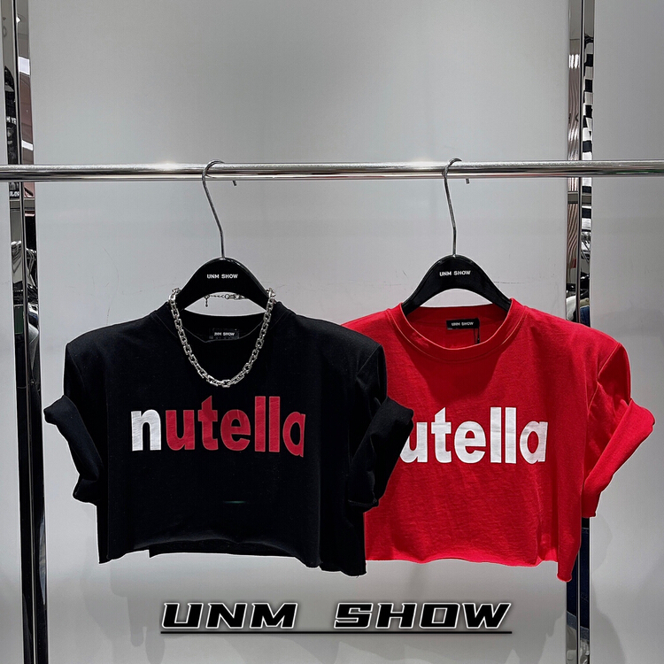 [unm-show] shoulder pad color block letters versatile fashion short sleeve T-shirt (T-shirt only) 6272\wtt