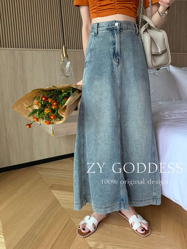 [ZY] retro style, worn-out, slit design, denim skirt, super soft wash denim j910