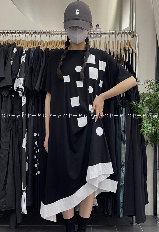 [size] square round color contrast hem irregular dress 65513\lsw