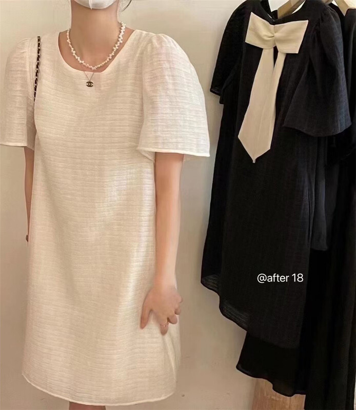 [after 18] Korean style bubble sleeve temperament round neck dress 660\zjy
