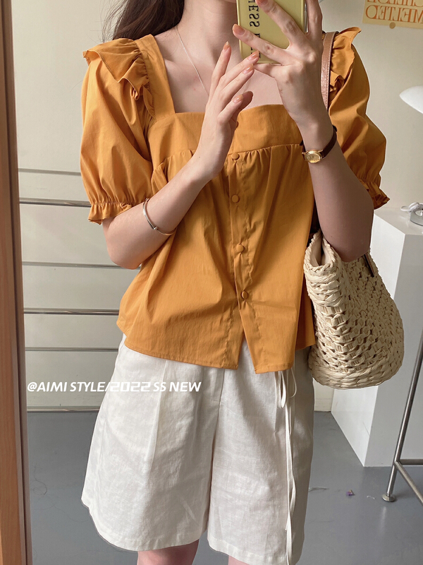 【AIMISTYLE】清新簡約泡泡袖氣質小衫  11051#  HBX
