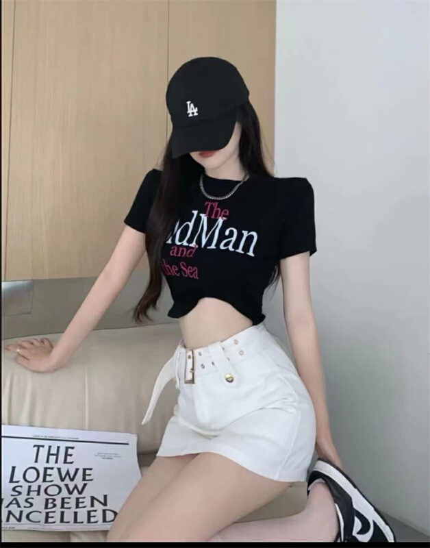 [muzijia] leisure simple short letter design Short Sleeve T-shirt 66975\xyy