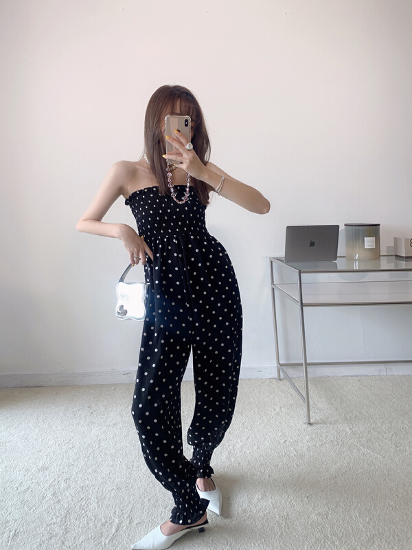 [Vanessa] Western style Strapless loose Jumpsuit (with transparent shoulder strap) 6320\ozq