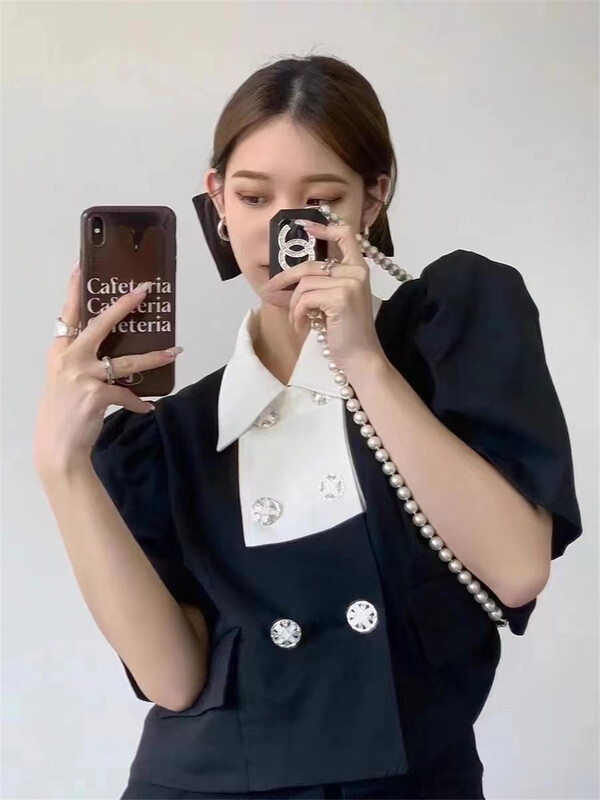 [Han C family] color matching temperament small fragrance shirt 8450\pcz