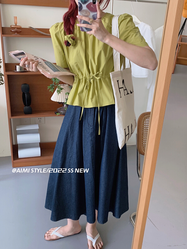 [aimistyle] French bubble sleeve head waist band chic upper shirt (with hair circle) 10926\hbx
