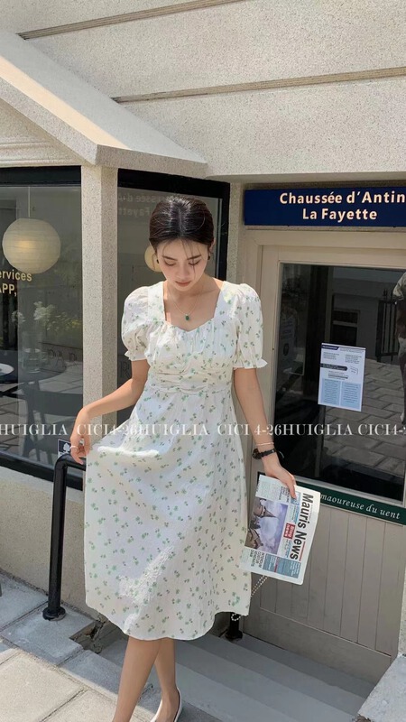 [huiglia clcl] Korean style square neck fresh floral dress 8968-1\zjy
