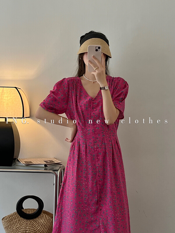 [ing] V-neck Vintage Decor dress 7869