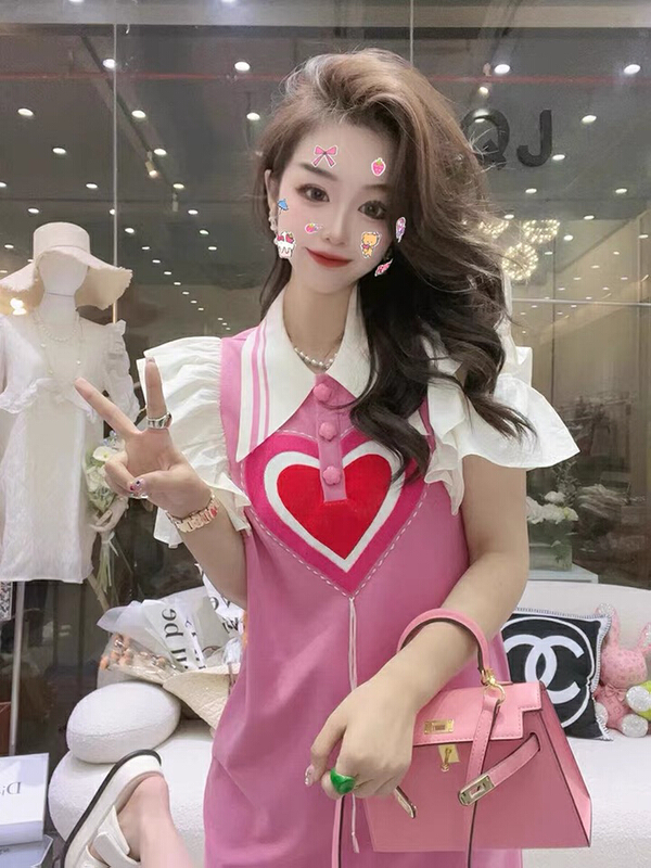 [Kiki studio] sweet sweetheart aging ear trim dress 6112\hjy