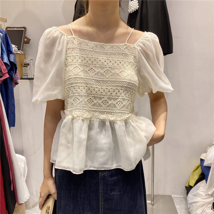 [bestie] lady splicing Square Neck Shirt 1577\hjy