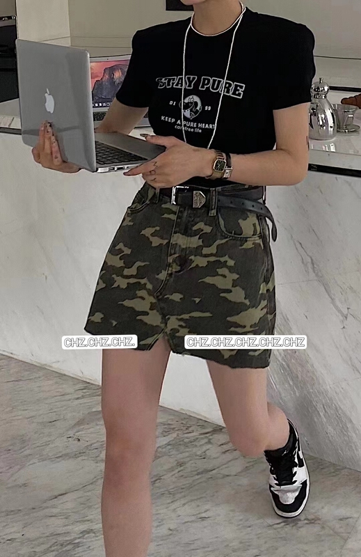 [c.h.z] camouflage denim A-line skirt pants 90791\wtt