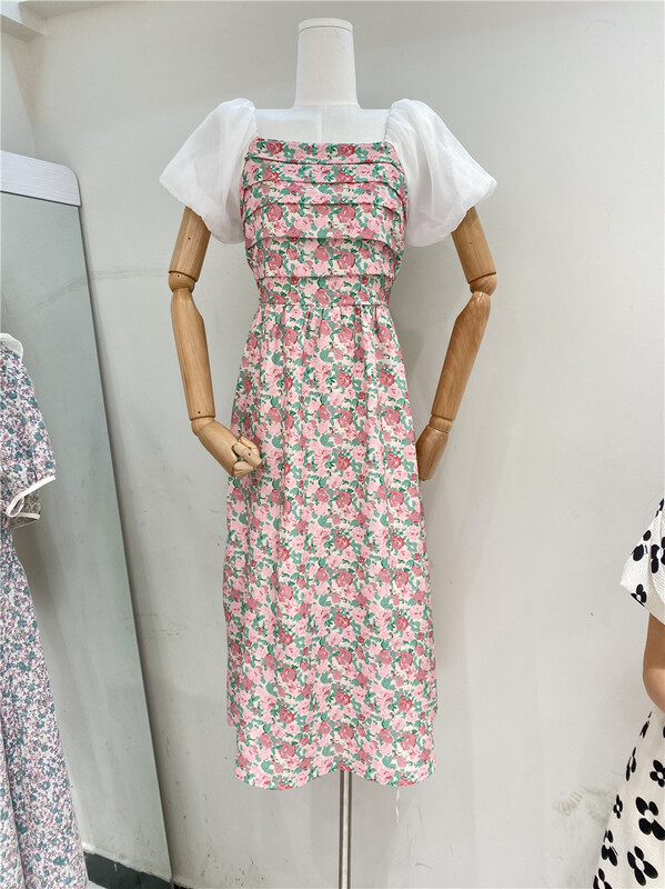 [self beauty] Korean version lady bubble sleeve high waist dress 6293\hjy