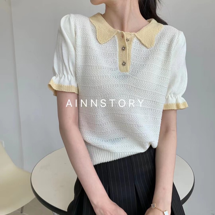 [ainnstory] small fresh color contrast Polo short sleeve T-shirt 199\hbx