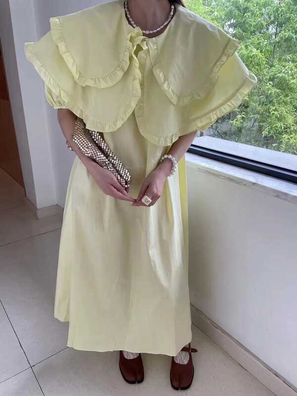 [xixi+] fresh and simple lotus leaf collar wood ear design loose dress c99003\wtt