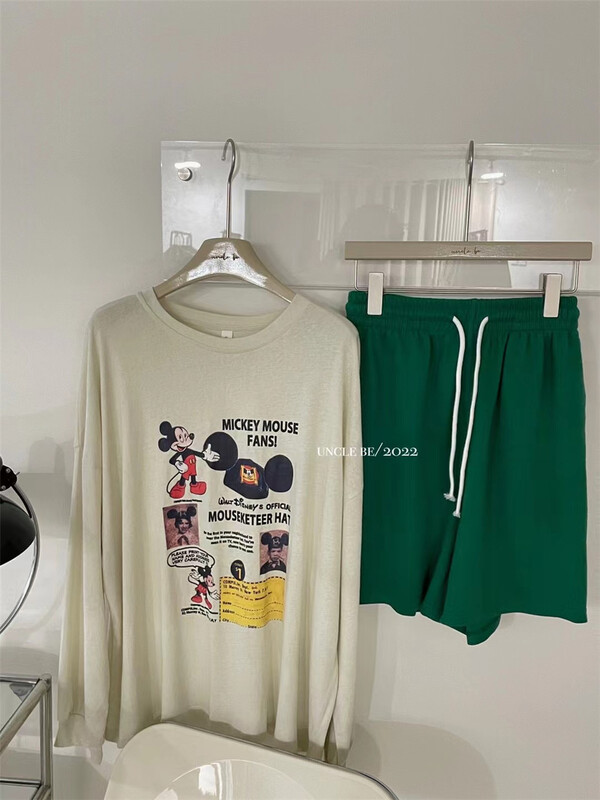 [UNC be] casual simple Mickey Print Long Sleeve T-shirt 3096\xyy