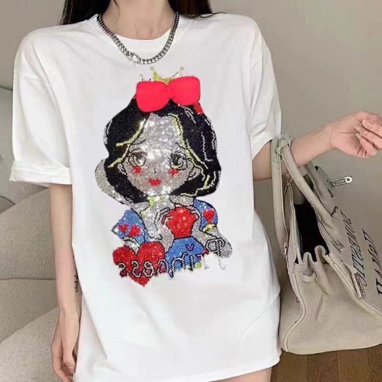 [YT] Korean round neck Pullover comfortable short sleeve T-shirt (with Brooch) t51370\pcz