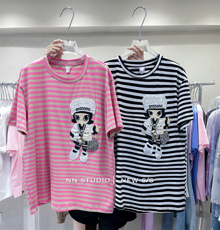 [NN] striped little girl versatile short sleeve T-shirt 8652\xyy