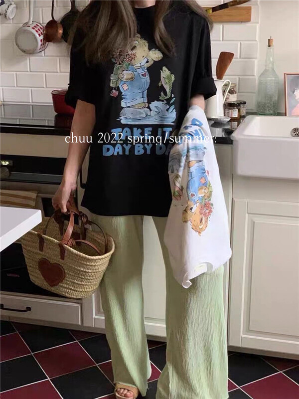 [chuu] casual cartoon printed slim short sleeve T-shirt 61208\hbx