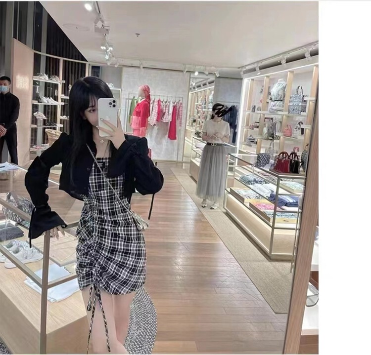 [Han C family] simple and versatile blouse + drawstring slim Spice Girl Dress Set 6339\pcz