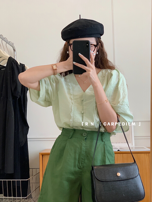 [RN] Korean French gentle V-neck shirt 81265\ll