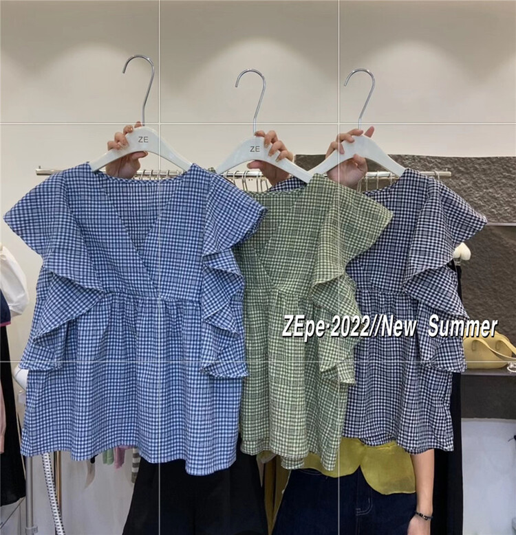 [Ze] Plaid V-neck comfortable pullover shirt 8711\ll