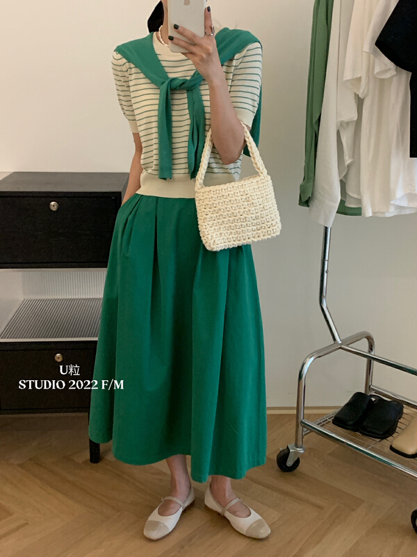In early summer! [U grain] fashion striped T-shirt + solid color shawl suit (suit only) 33018\hbx