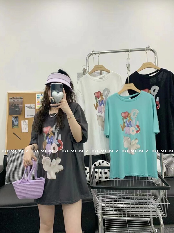 [seven 7] fake two simple casual love printed loose short sleeve T-shirt 8256\wtt