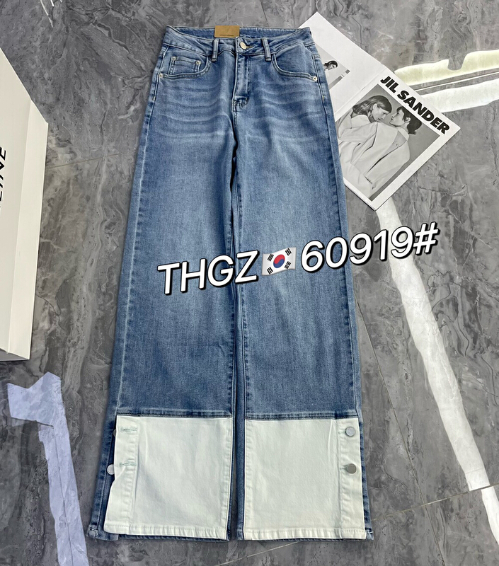 [fairy tale princess] button contrast white cloth westernized wide leg jeans 60919\hjy