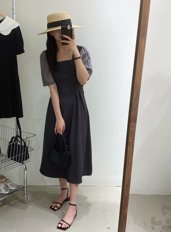 [chocolate] Korean special fashion patchwork dress (with belt) 28123\ll