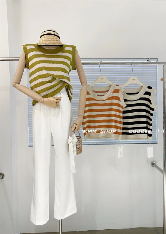 [v:mm] casual simple stripe contrast knit vest / suspender 88231\cls