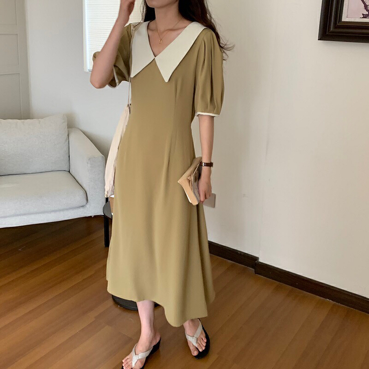 【 bobi 】 French Hepburn Lapel contrast lace up dress 8942\hjy
