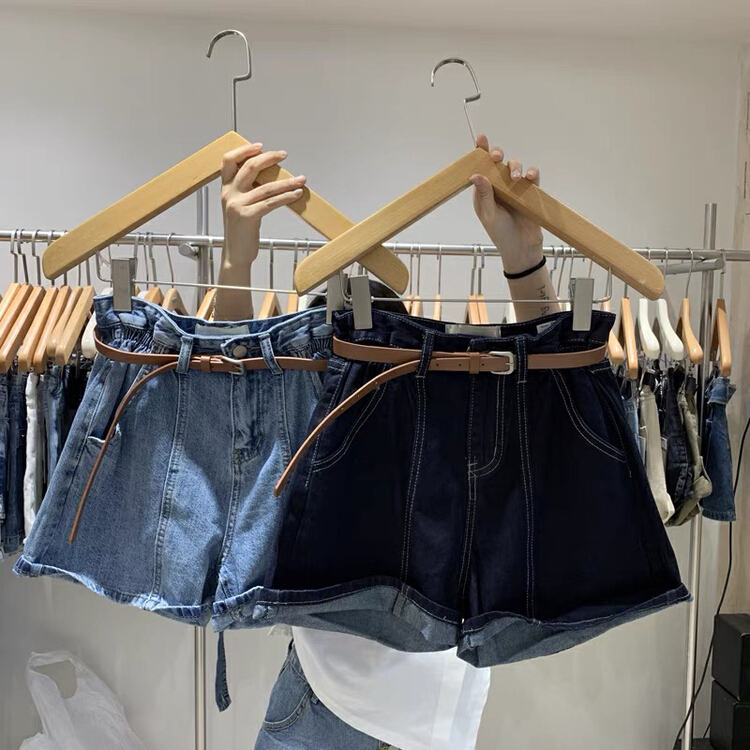 [by flow] high waist versatile skinny denim shorts (with belt) w805\y