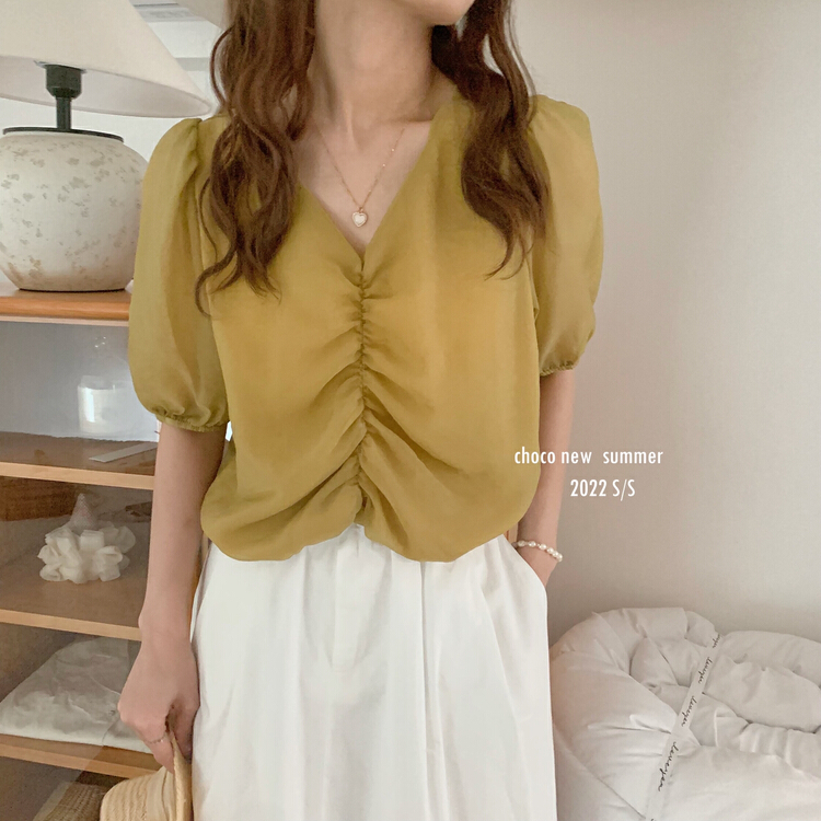 [choco] lady V-neck versatile shirt 8297\hbx