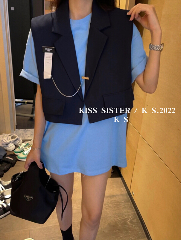 New year in early spring! [kiss sister] Korean version simple short sleeve T-shirt + temperament versatile vest suit 9026\ozq