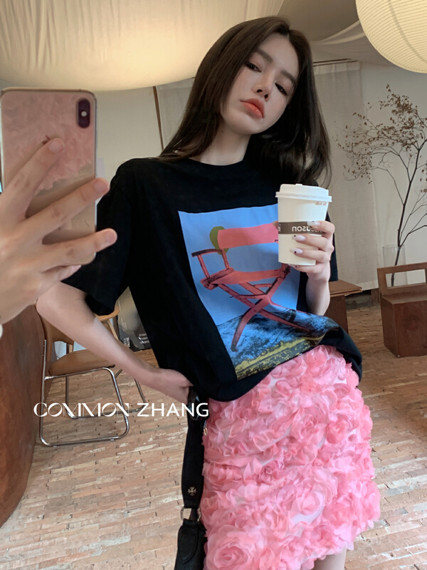 [CZ Zhang] Korean slim comfortable design three-dimensional flower skirt 62361\xyj