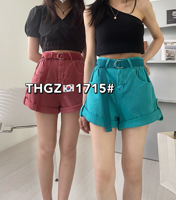 [thgz] Korean slim cuffed denim shorts (with waist rope) (only pants) 1715-2\ll
