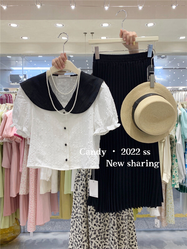 [candy] Korean black and white contrast short shirt ys2-7388\zjy