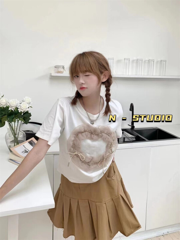 【N】 Mesh love versatile short sleeve T-shirt 0966\wtt