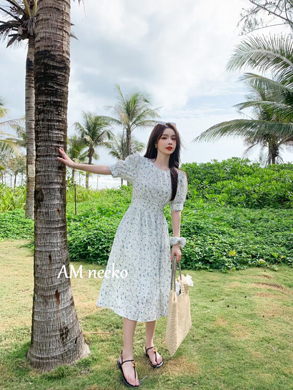 [neeko] Korean floral waist length dress (with hair circle) 3365\pcz