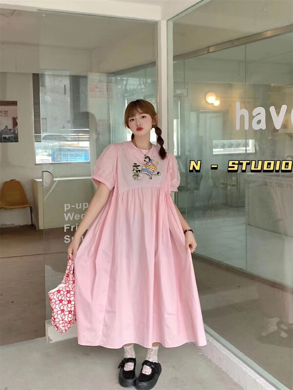 【N】 Cute bubble sleeve printed aging dress 0940\wtt