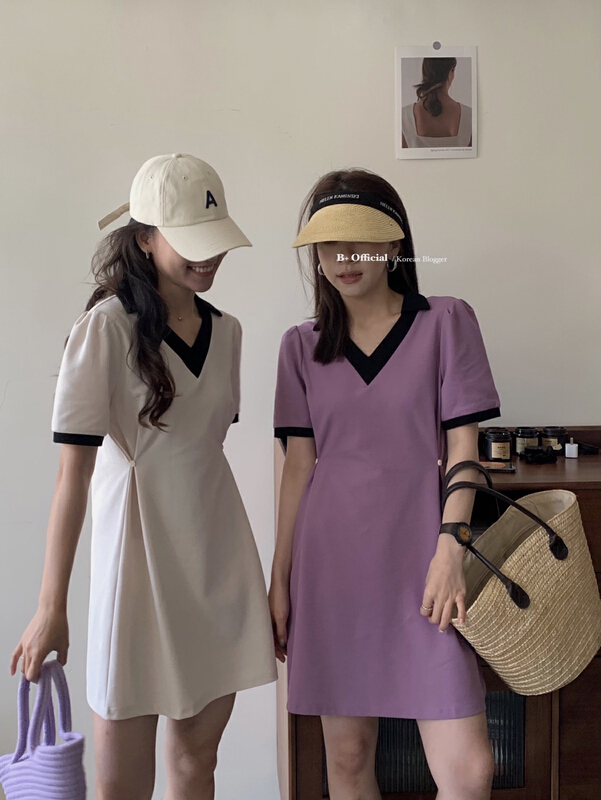 In early summer! [B plus] contrast daily thin dress 22-362-2\hbx