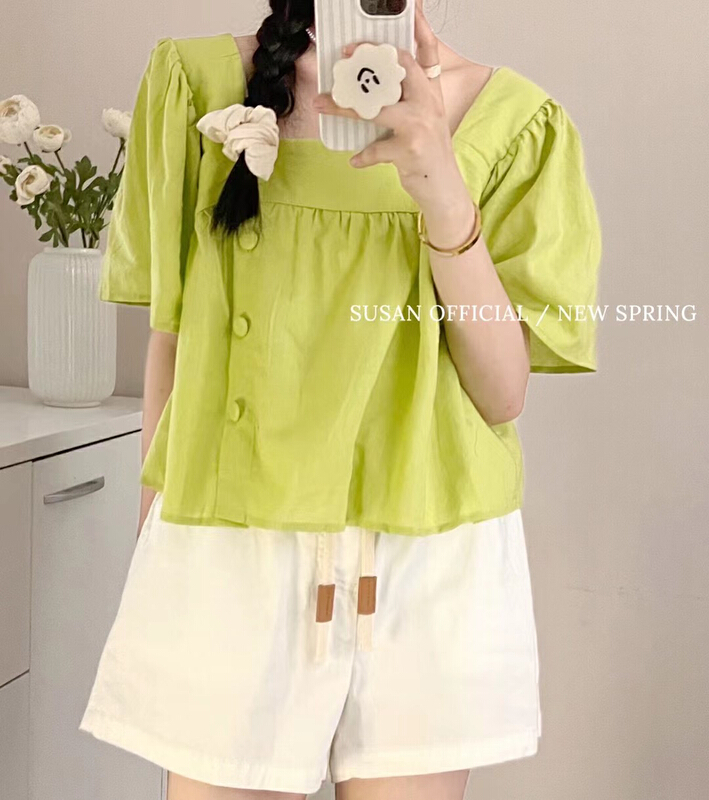 [Susan] square neck single breasted simple shirt 18522\lsw