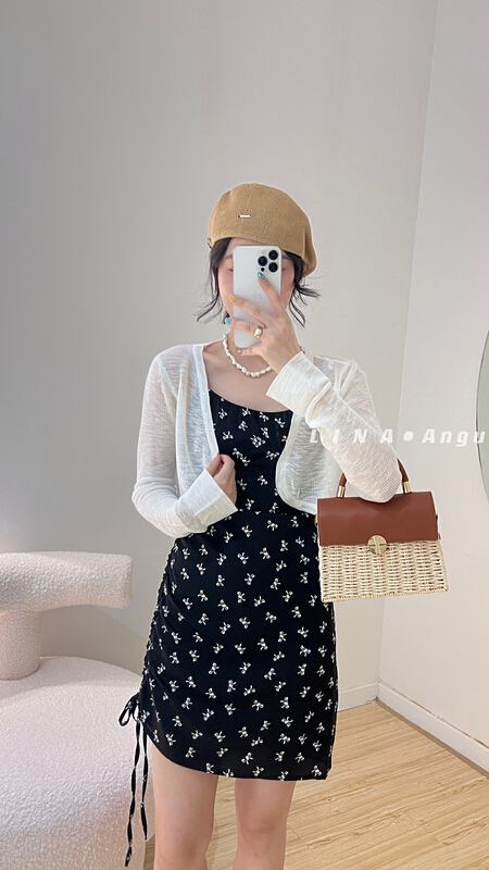 [Lina] bowknot drawstring Sling Dress 0195\hjy