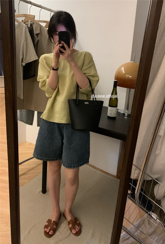 [a-bow studio] solid color loose and fresh shirt 15202\zjy