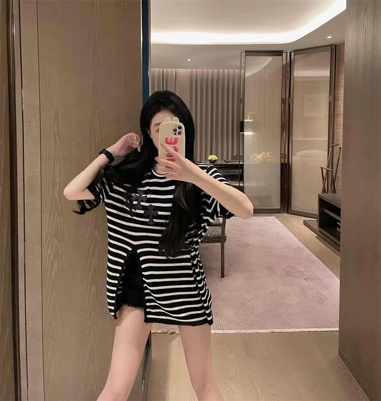 [big C studio] crew neck stripe versatile short sleeve T-shirt 9900\pcz