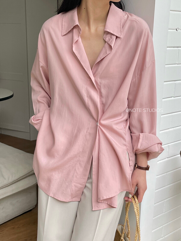 Original price 73.72! A new year in early spring! [note] simple Tencel side button up shirt 22018\hbx