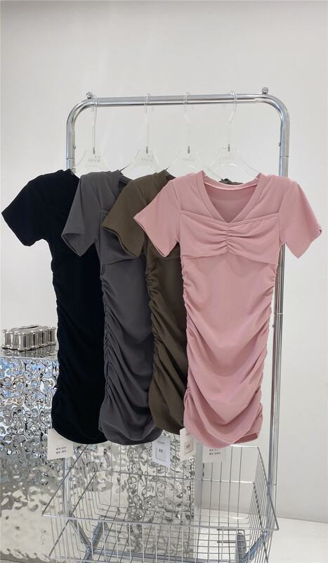 [2/2chicw] Spice Girl wrinkled slim fitting V-neck dress 8101\pcz