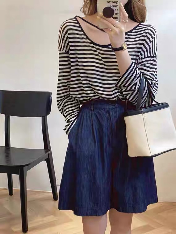 [Susan] stripe lazy retro long sleeve T-shirt 19216\lsw