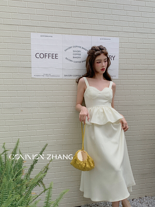 [CZ Zhang] sweet feminine backless bandage design waist closing dress 62611\jhy
