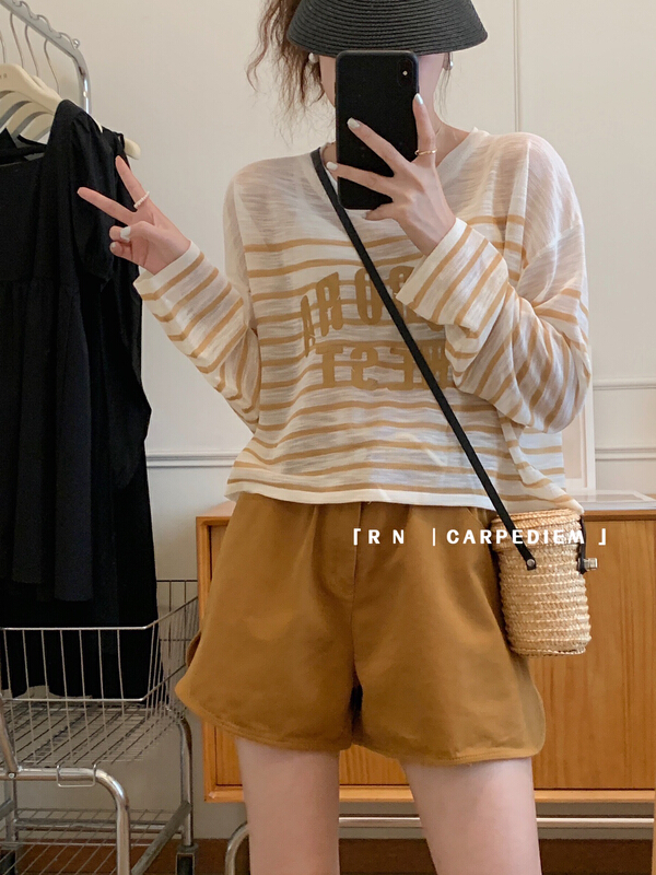 [R n] Korean loose and thin round neck printed letter sun protection T-shirt 81269\ll