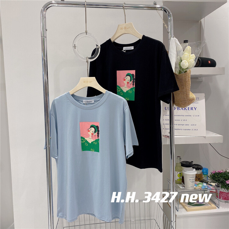 [HH &miss Lai] round neck printed short sleeve T-shirt (T-shirt only) 3427\l